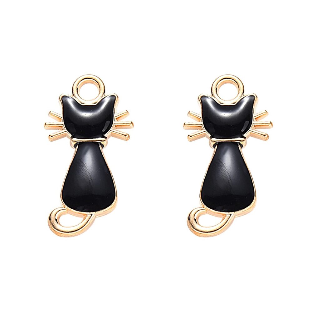 4001 100 pcs Gold Plated Color Black Cat Charms Enamel Charms for Jewelry